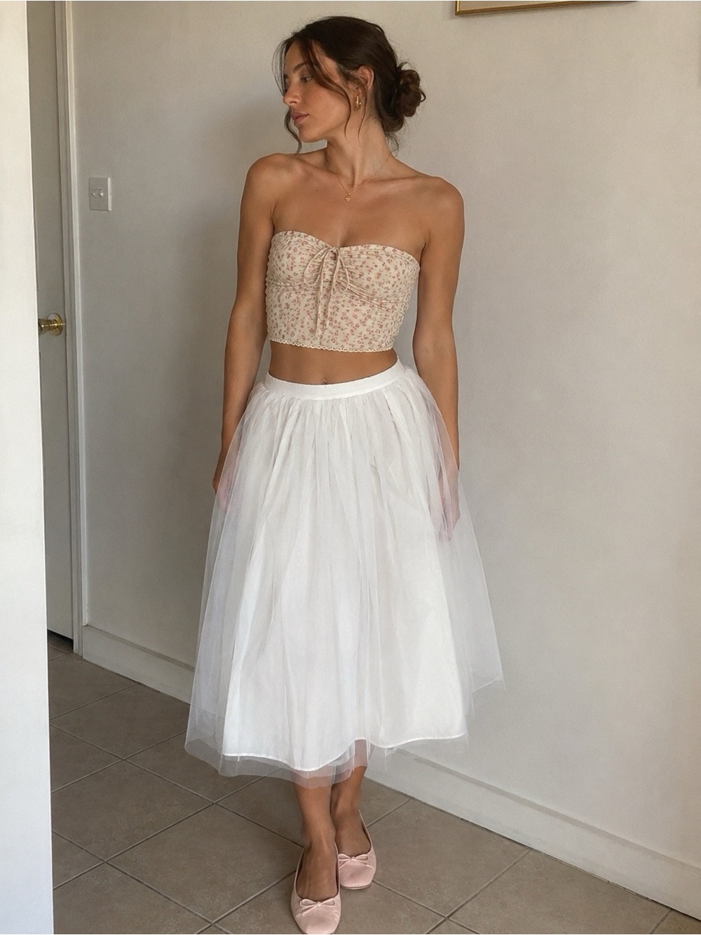 White Tulle A-Line Skirt with Soft Layers Small